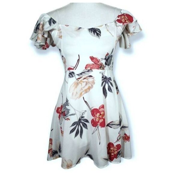 SUCREFAS WHITE & PINK FLORAL COLD SHOULDER DRESS SZ.S EUC. - Picture 4 of 12